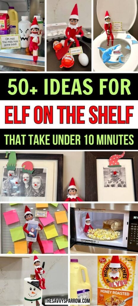 collage of easy elf on the shelf ideas