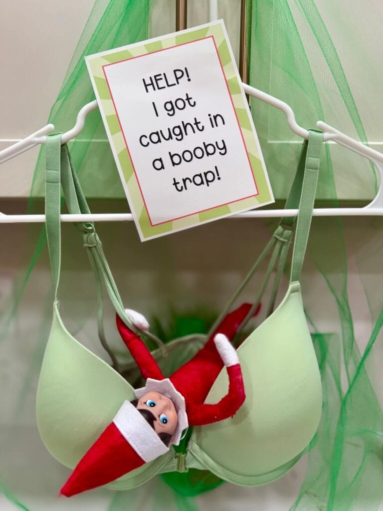 Elf on the shelf caught in a bra
