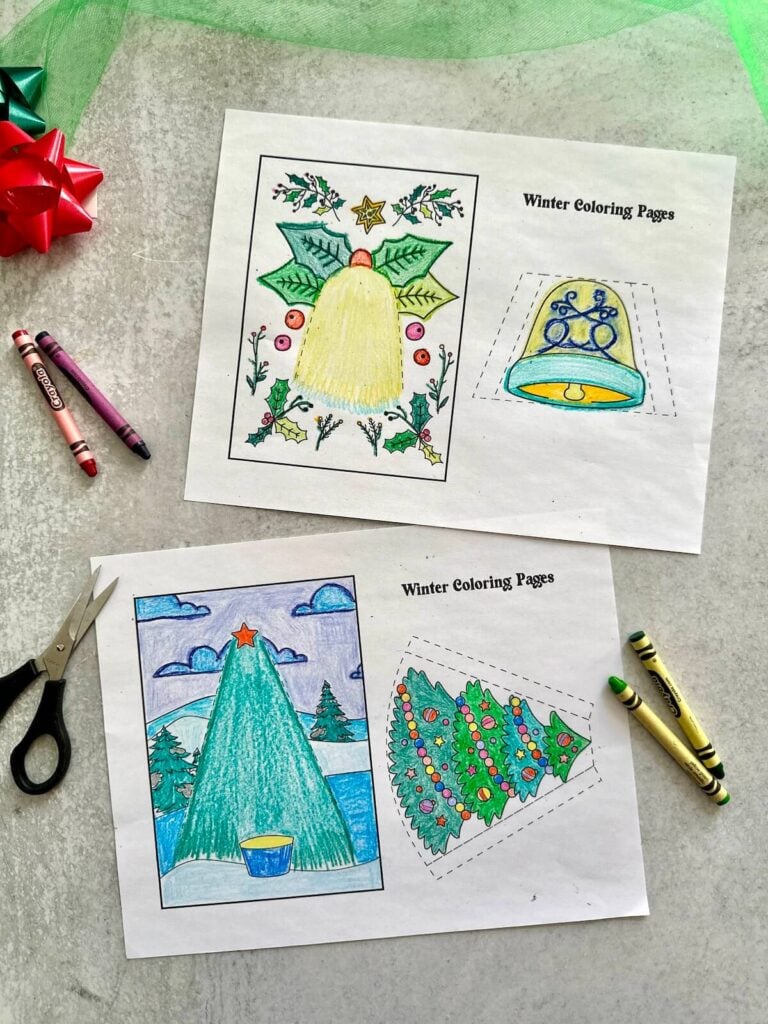coloring 3D Christmas coloring sheets with crayons