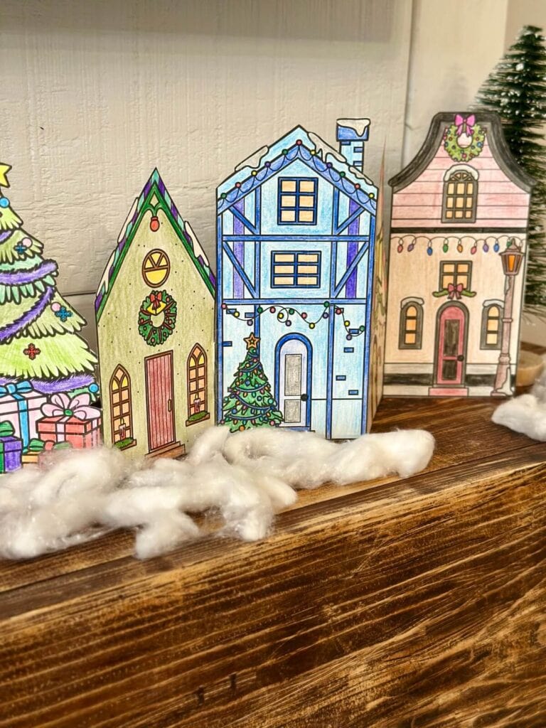 Christmas village coloring sheets 3D