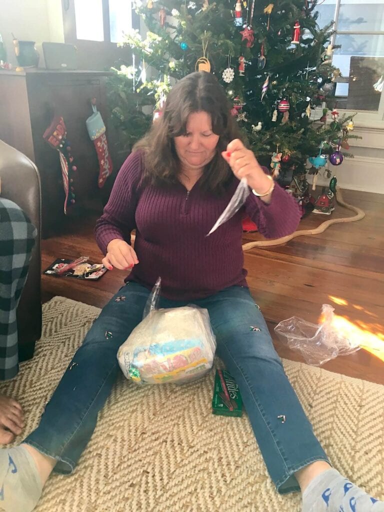 woman playing the Saran wrap ball game