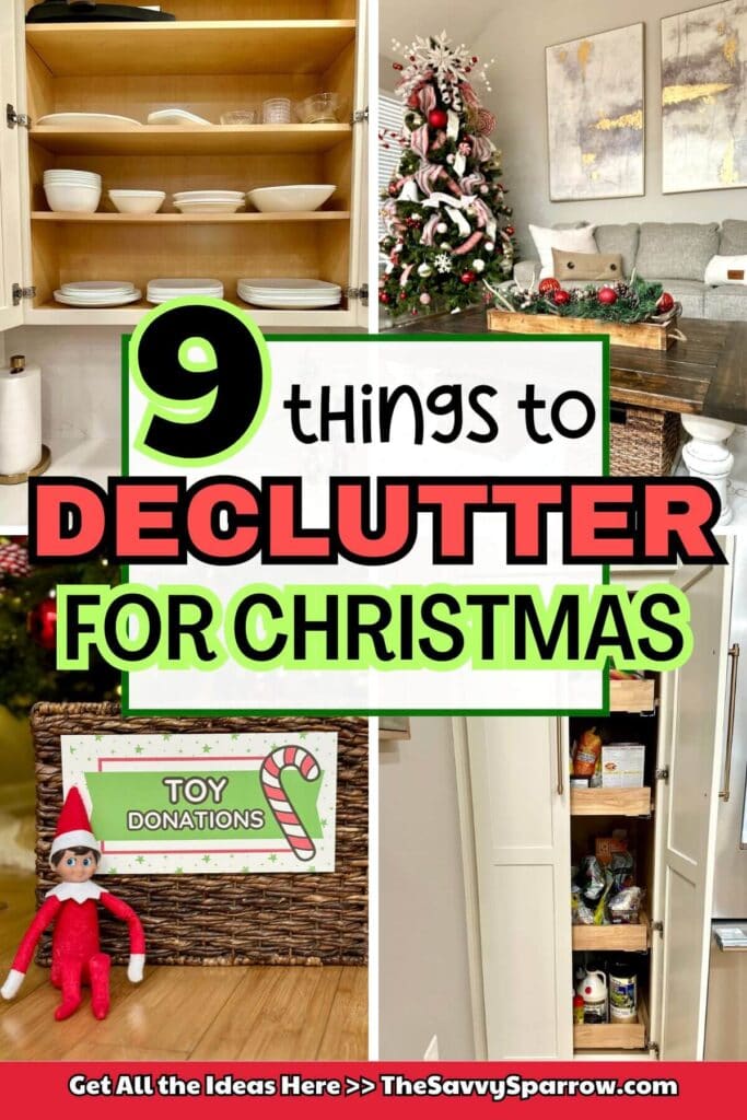 collage with things to declutter for Christmas