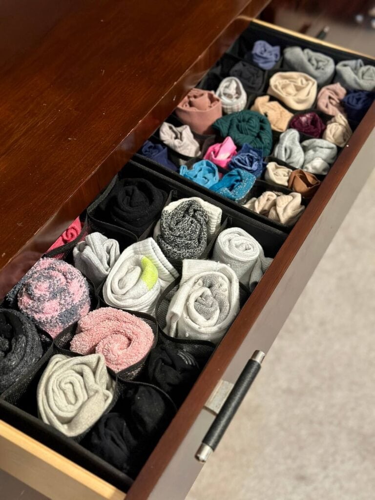 decluttered and organized sock and underwear drawers