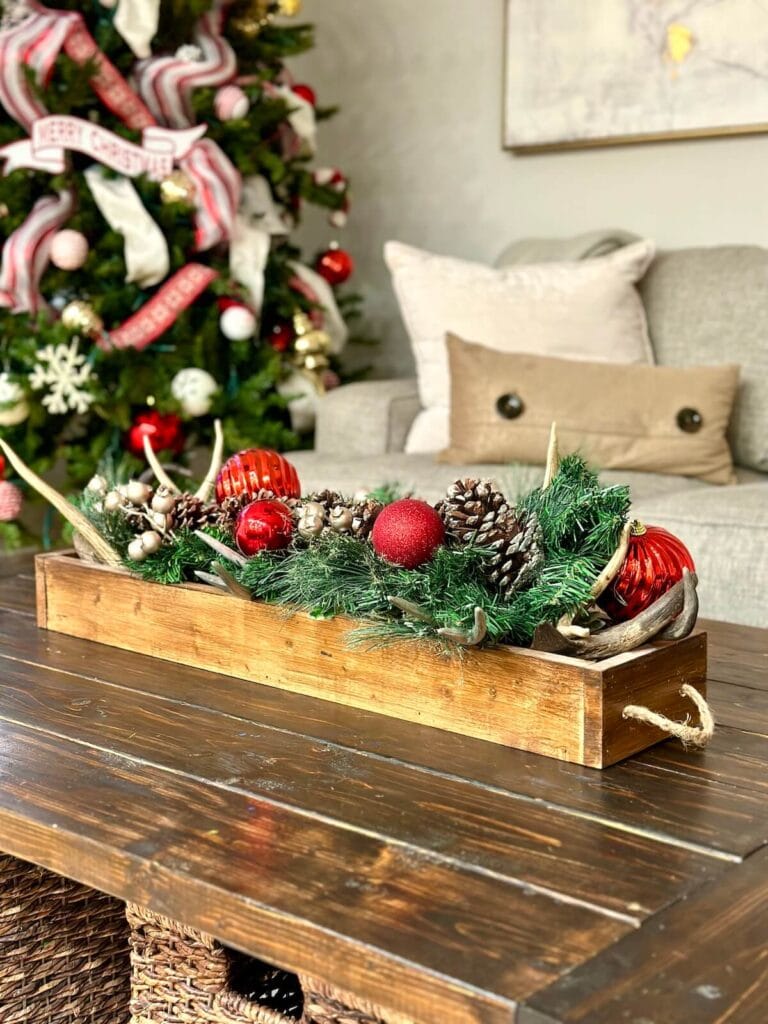 clutter free living room decorated for Christmas