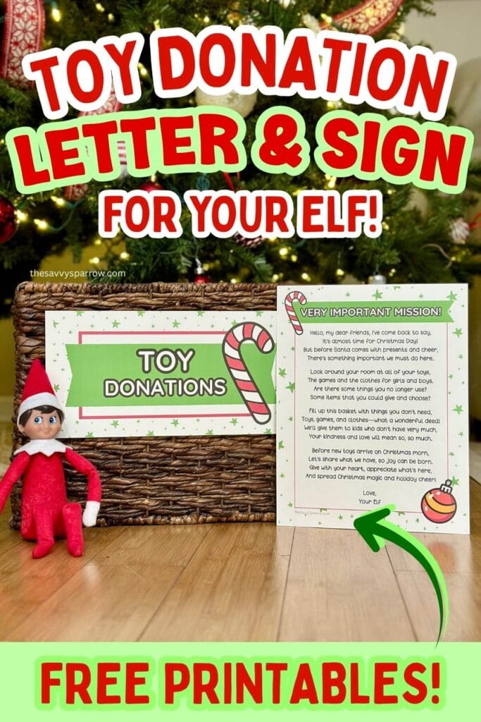 free printable elf on the shelf toy donation letter and toy basket sign