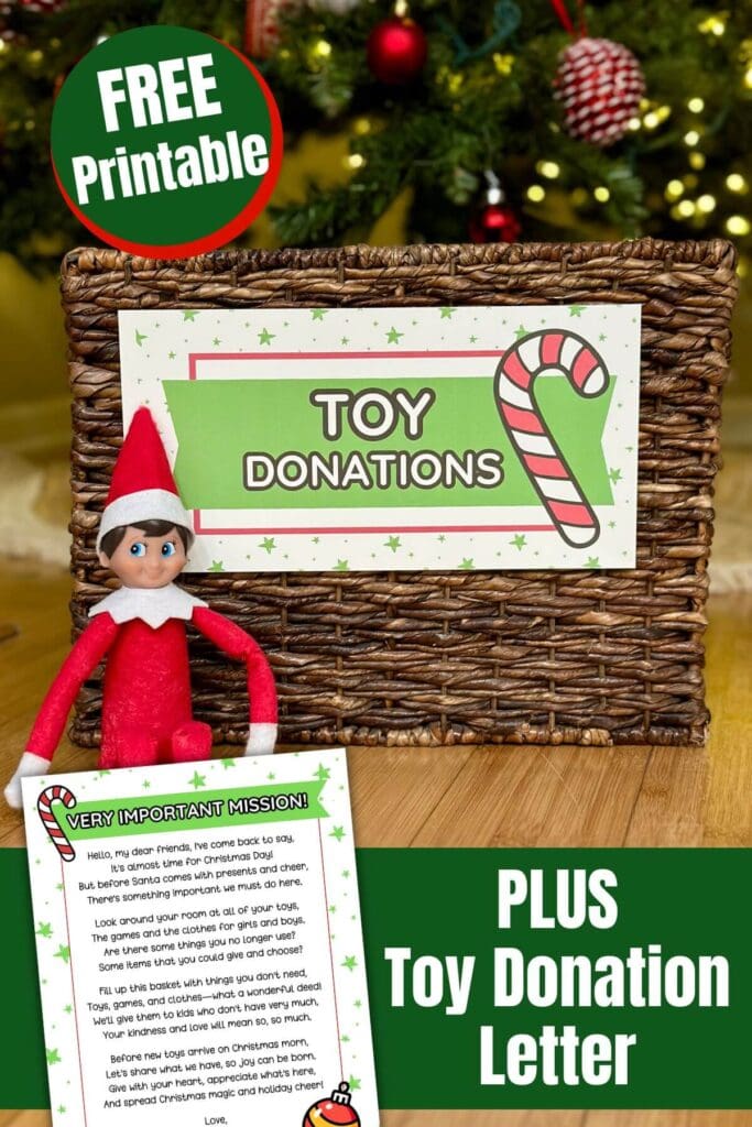 free printable elf on the shelf toy donation letter and toy basket sign