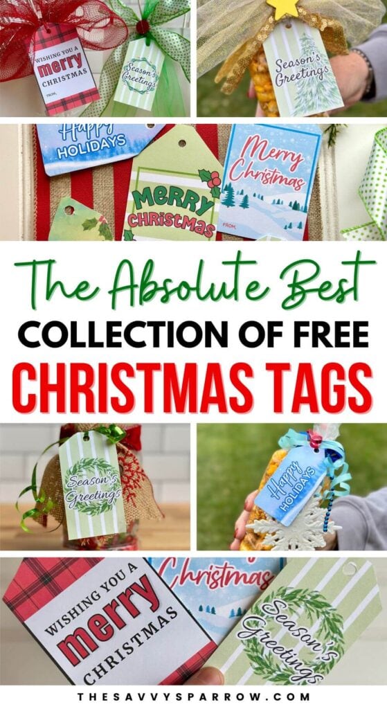 collage of different free printable Christmas gift tags