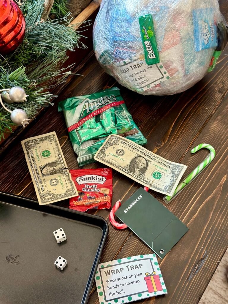 plastic wrap ball with prizes inside