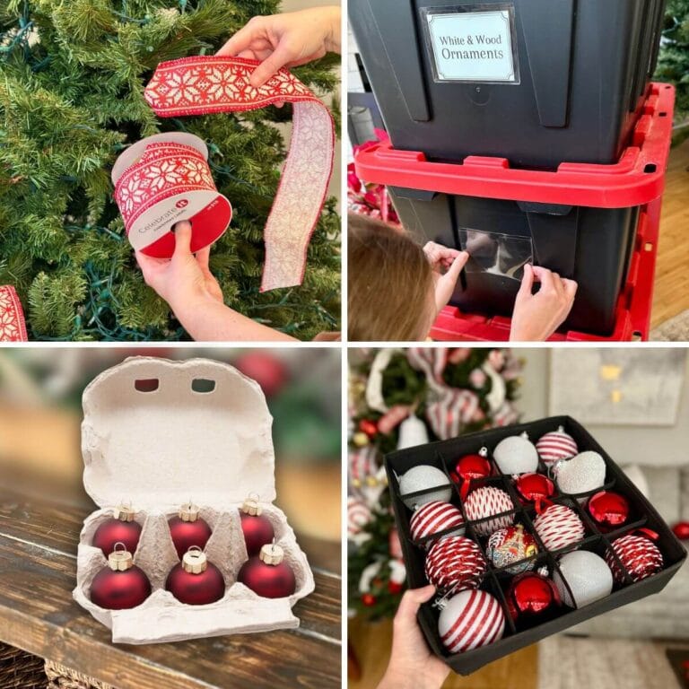 collage of Christmas decorations storage ideas