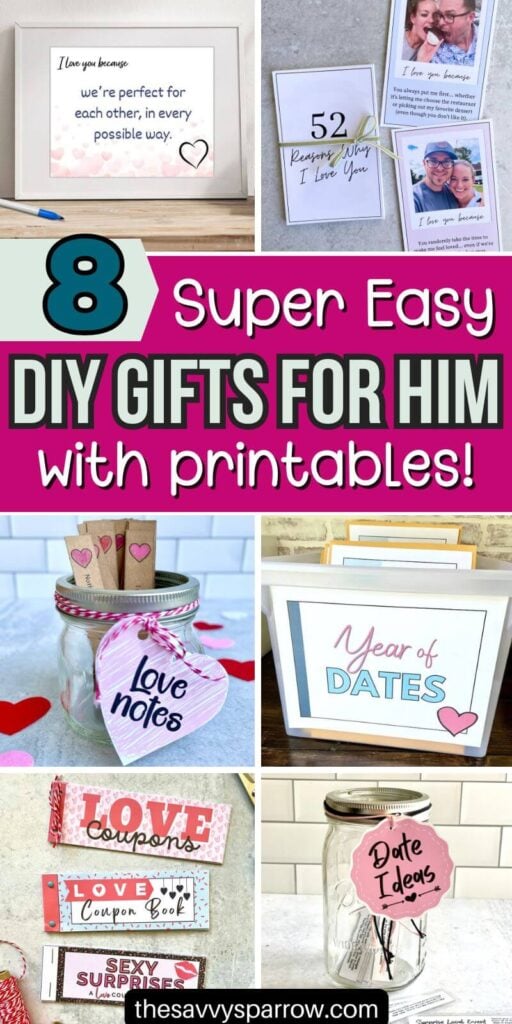 collage of romantic DIY gifts for a husband or boyfriend