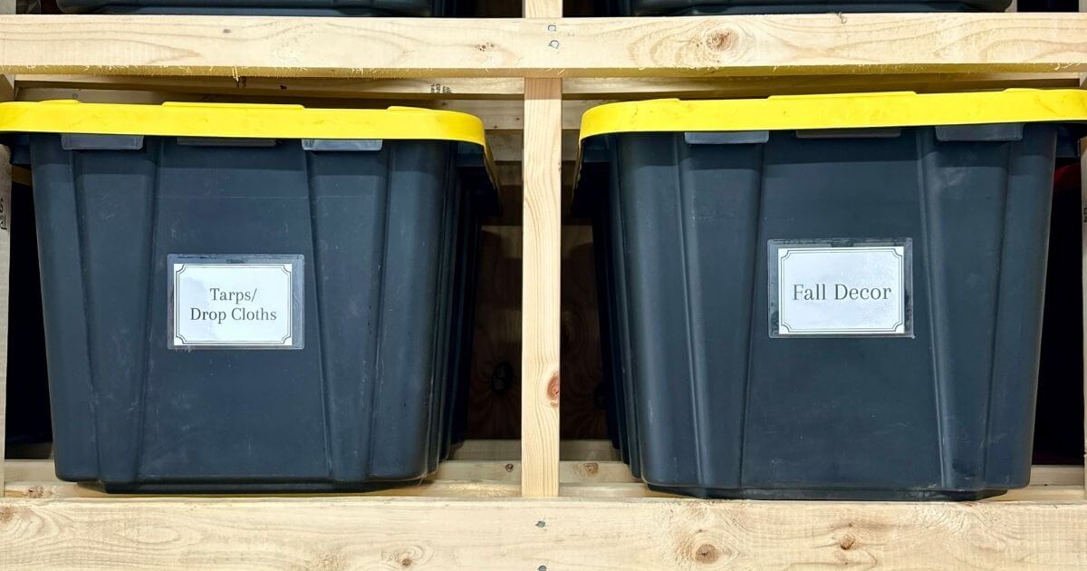 labeled garage storage totes