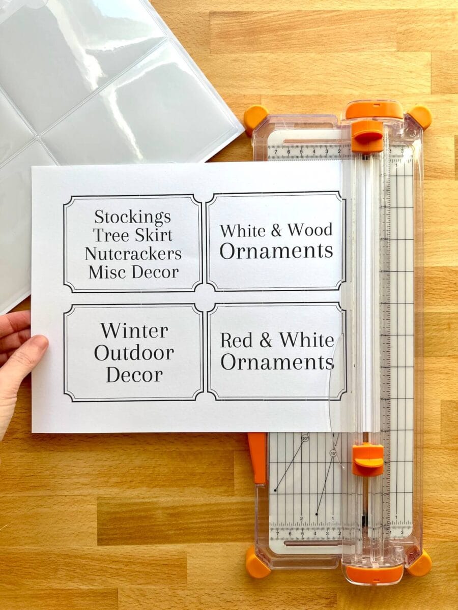 cutting out storage bin labels