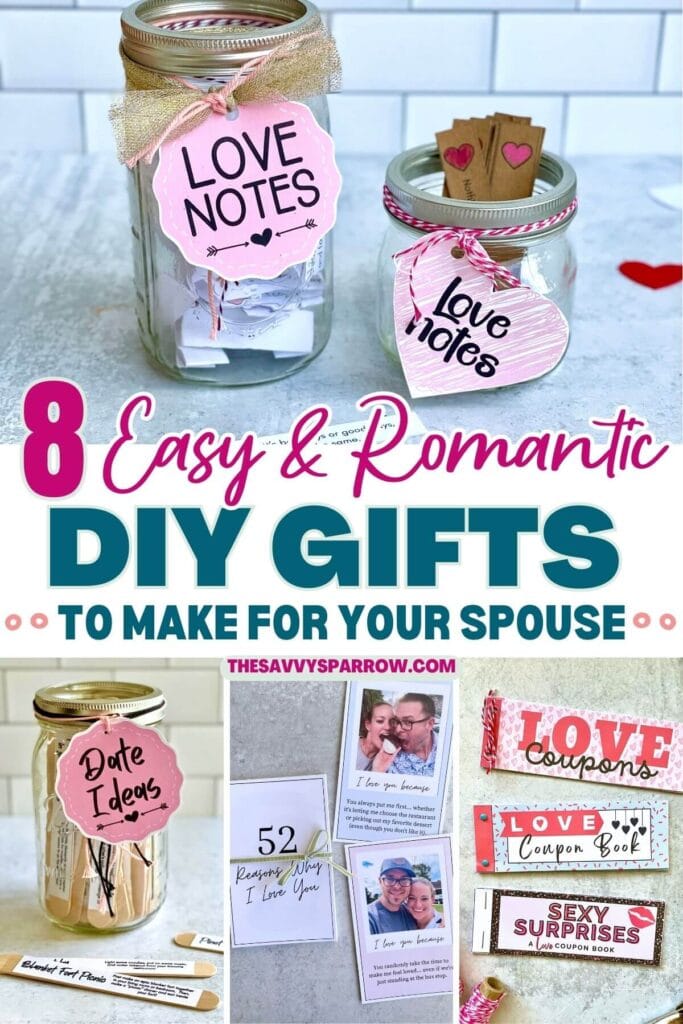 collage of romantic DIY gifts to make for a husband or boyfriend