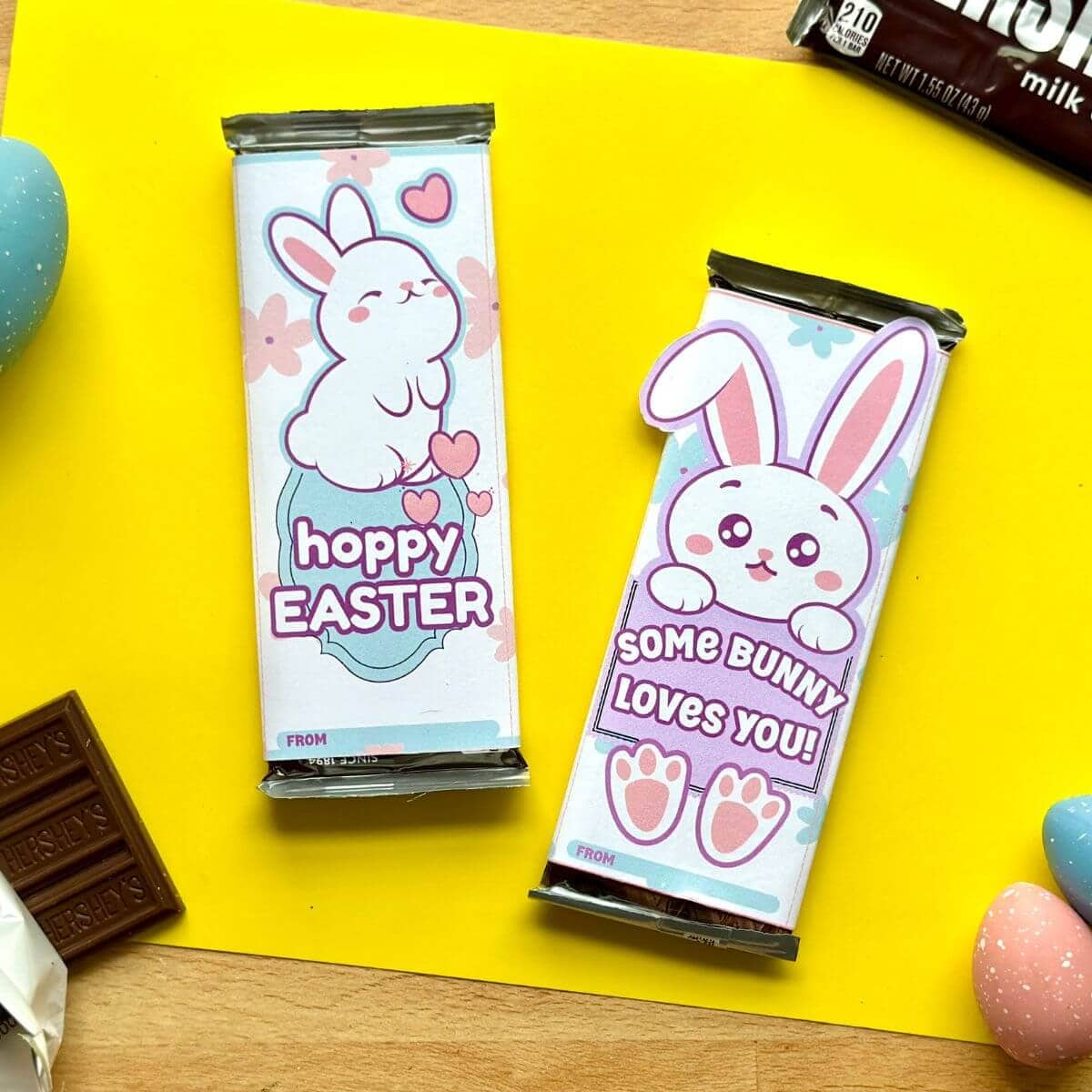 Hershey's chocolate bar Easter gifts with candy bar wrappers
