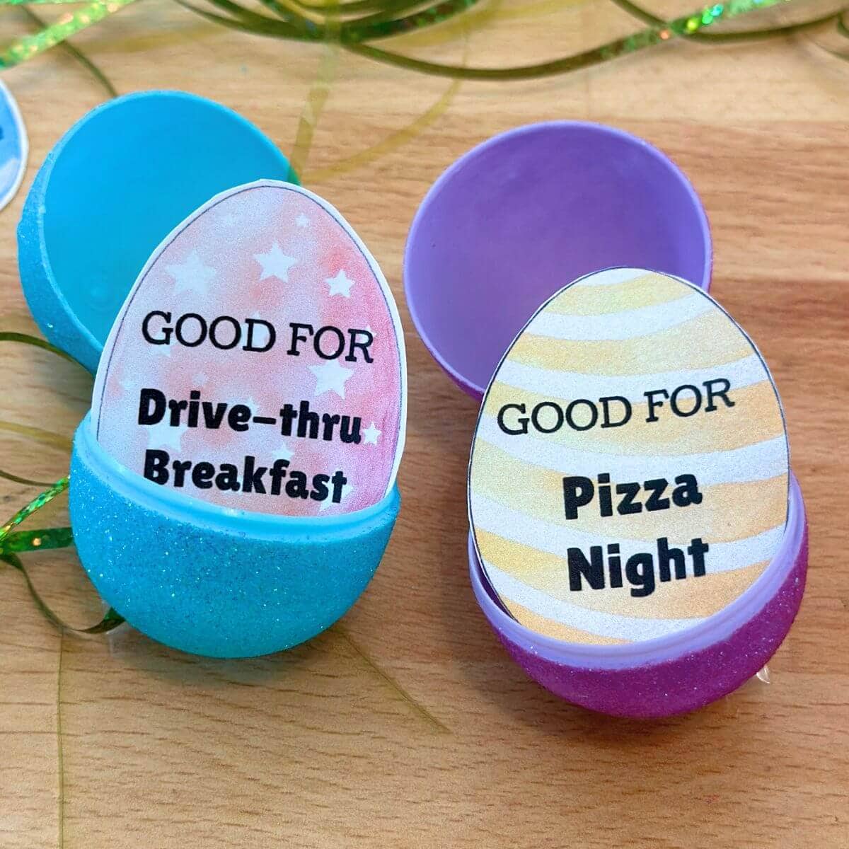 printable Easter egg coupons inside plastic eggs