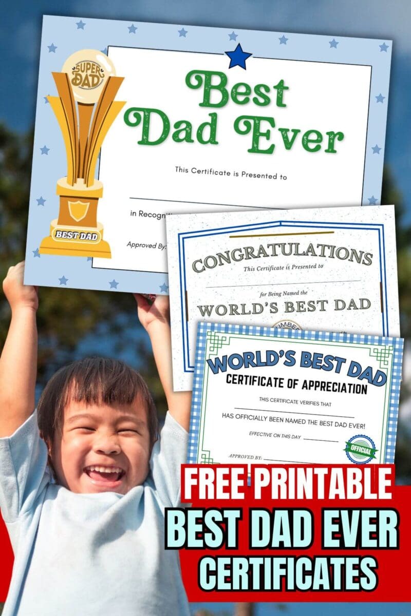 child holding up Best Dad Ever certificates