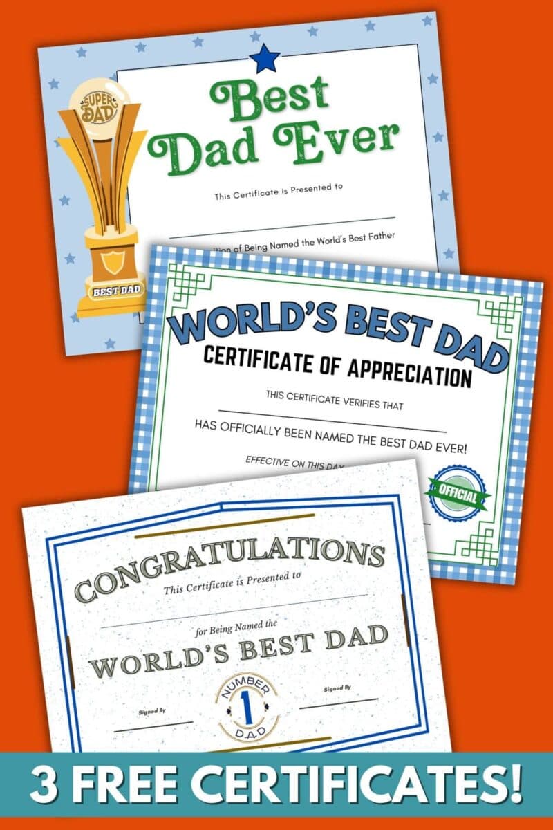 3 free World's Best Dad certificates