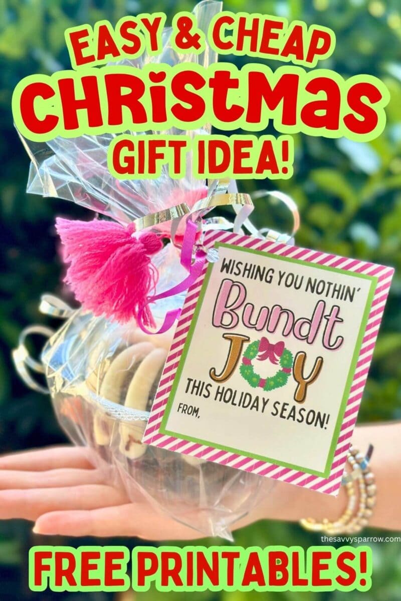 mini Nothing Bundt Cakes bundt cake wrapped up with a printable Christmas gift tag