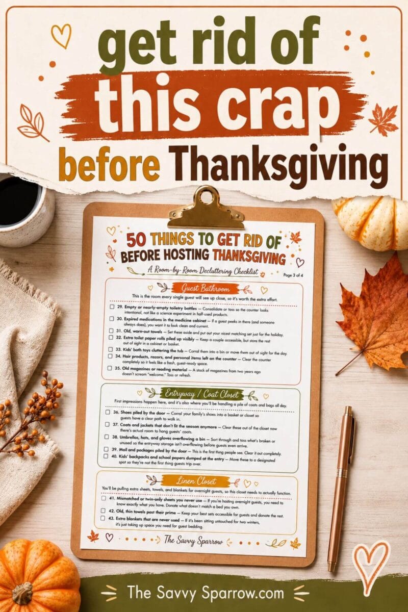 printable list of 50 things to declutter before Thanksgiving